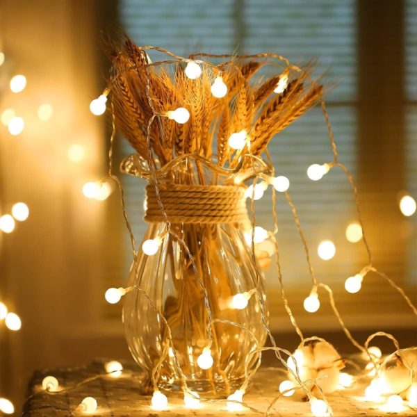 Guirlande De Fête Décoratif Forme Boule – Étanche – 8 Modes D’éclairage – 10 M – Jaune