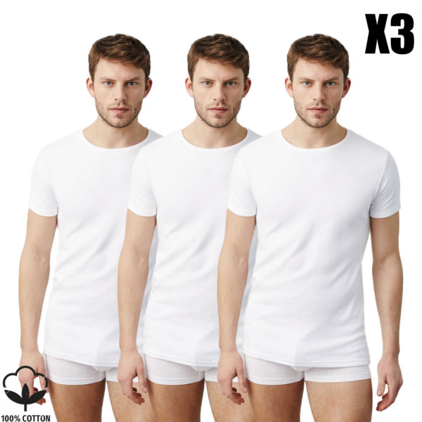 Pack de 3 T-Shirt Col Rond Blanc en Coton