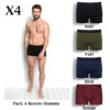 Lot de 4 Boxers Homme Coton Stretch Vert Noir Bleu Rouge