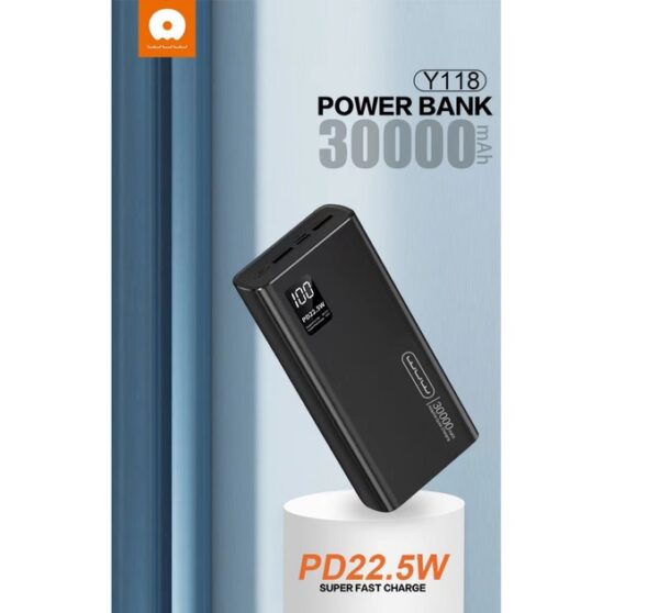 Power Bank Y118 30000mAh PD20W + QC3.0 22.5W 2USB avec Affichage LED