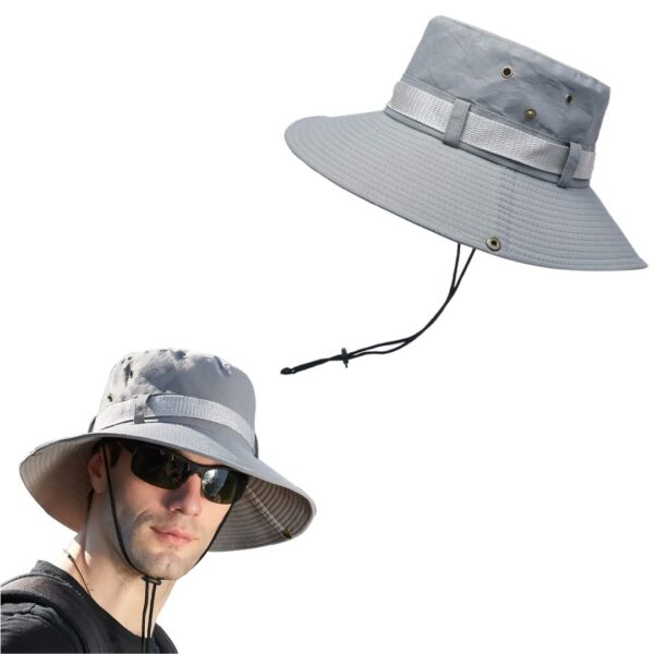Chapeau De Seau Unisexe – Protection Solaire Extérieure – Respirant – Pliable – Rayé Décontracté – Doux – Gris