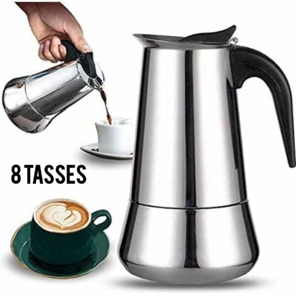 Cafetière italienne 8 Tasses En Acier Inoxydable – Compatible Tous Types De Feux