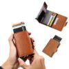 Portefeuille 2 en 1 Intelligent en Cuir Pour Cartes De Crédit – billets de banque – Métal Fin pour Homme – Pliable – Marron