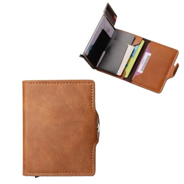 Portefeuille 2 en 1 Intelligent en Cuir Pour Cartes De Crédit – billets de banque – Métal Fin pour Homme – Pliable – Marron
