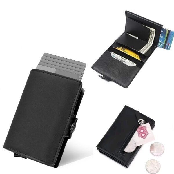Portefeuille 2 en 1 Intelligent en Cuir Pour Cartes De Crédit – billets de banque – Métal Fin pour Homme – Pliable – Noir