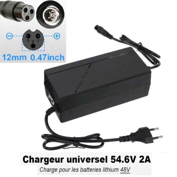 Chargeur 54.6V 2A de Batterie au Lithium 48V avec Connecteur de Charge