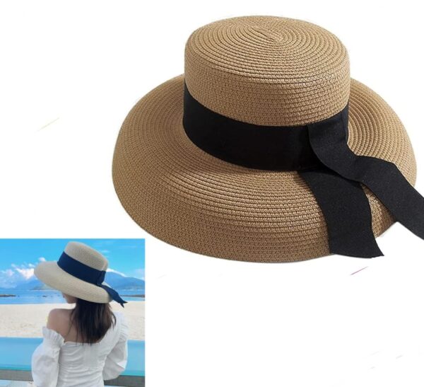 Chapeau De Soleil Pour Femme - Large Bord Pliable - Protection solaire - Beach Chic - Bandeau noir