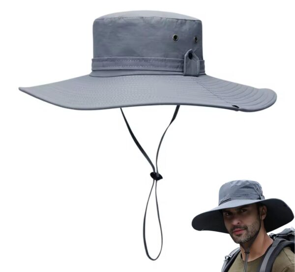 Chapeau de randonnée et de camping à large bord avec protection UV Gris