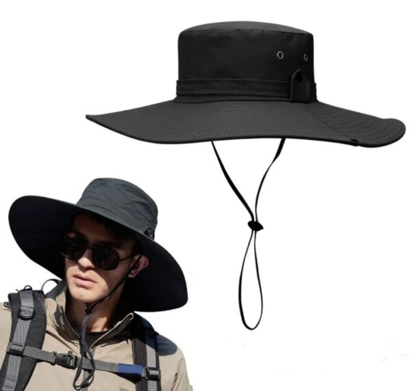 Chapeau de randonnée et de camping à large bord avec protection UV Noir
