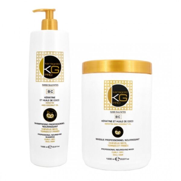 KERAGOLD Pack De Shampoing 1L & Masque 1L Kératine Et Huile De Coco
