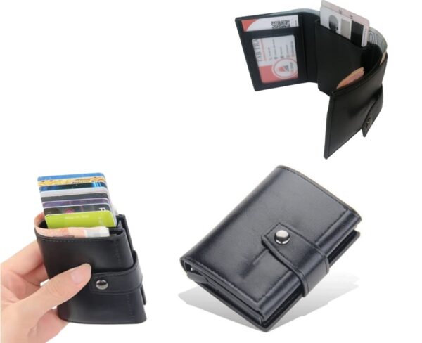 Portefeuille 2 en 1 Intelligent En Cuir Pour Cartes De Crédit – Billets De Banque – Métal Fin Pour Homme – Pliable Noir