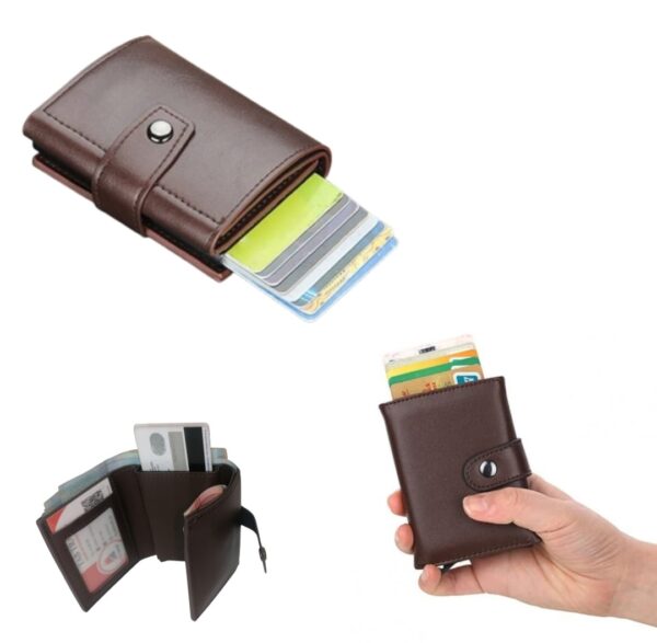 Portefeuille 2 en 1 Intelligent En Cuir Pour Cartes De Crédit – Billets De Banque – Métal Fin Pour Homme – Pliable – Marron