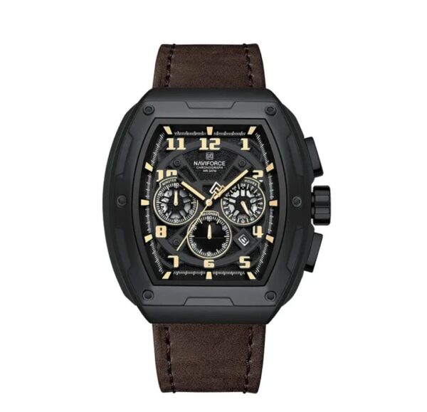 Montre Chronographe Naviforce NF8053 Pour Homme - Cuir Véritable - Tendance - Multifonction - Résistante à L’eau Marron