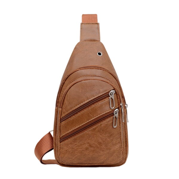 Sac à Bandoulière Multifonction Tondeuse en Cuir PU Souple et Imperméable Pour Homme Avec Trou Pour Écouteurs Beige
